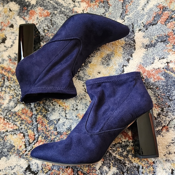 Franco Sarto Shoes - Franco Sarto Kortney Blue Suede Black Patent Pointed Toe Boots Size 9